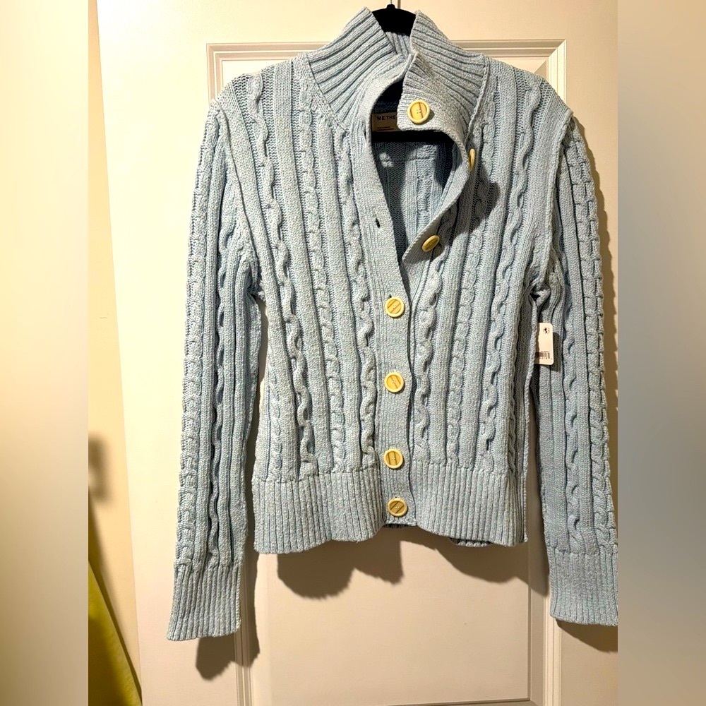 We The Free Sky Blue Cable Knit Cardigan